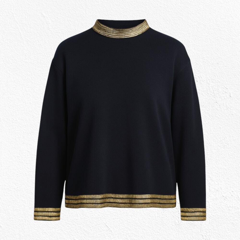 Vintage 80s Anne Klein Black Beaded Mock Neck Knit Sweater Size Large Deadstock